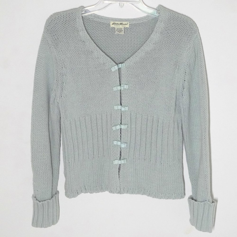 Mint Eddie Bauer Cotton Knit Crochet Bow Cardigan
